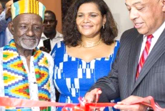 Mr. James Barnor (left), Ambassador Svanikier (middle) and Lord Paul Boateng at the opening of the exhibition.
